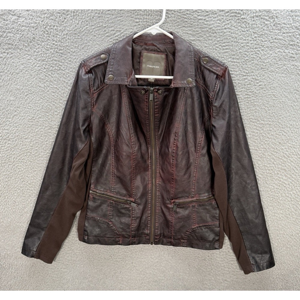 Maurices Jacket Womens Medium Brown Faux Leather Bomber Moto Racer Biker Y2K